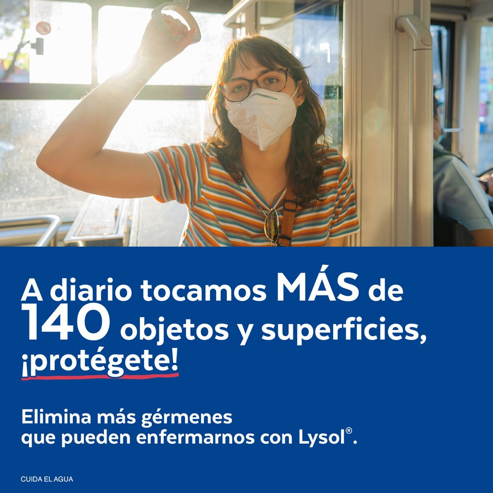 Elimina más germenes con Lysol aerosol y toallitas desinfectantes.