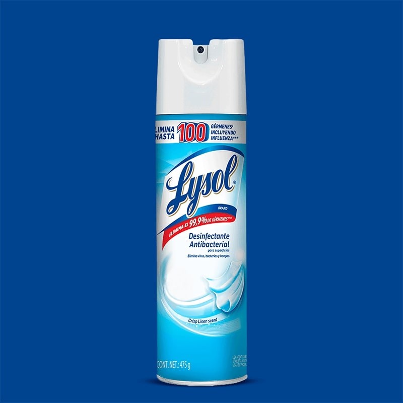 Utiliza Lysol Aerosol sobre las superficies para eliminar el virus del COVID-19